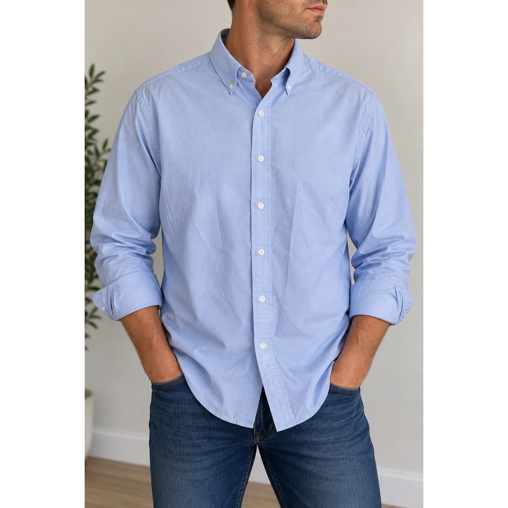 Buttoned Down Mens Tailored Fit Dress Shirt Light Blue Oxford 17 35_214 - Picture 7 of 7